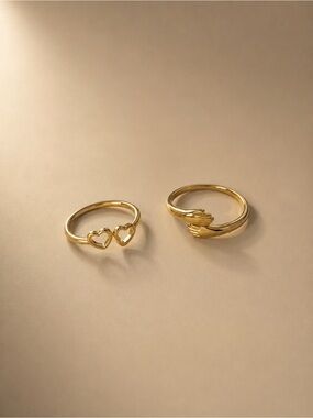 Evry Jewels 14K Gold Plated Heart & Hug Ring Bundle